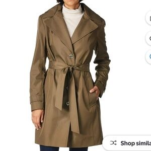 Calvin Klein Women's Single Breasted Belted Rain Jacket with Removable Hood